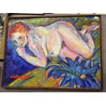 An oil on canvas nude study signed Dusko 1980