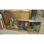 Three framed oil still life studies in gilt frames