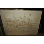 A David Smith framed drawing of Loweshaft Harbour,