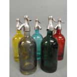 A set of five polychromatic glass soda syphons (5)