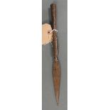 A 19th century hand forged and barbed African Tribal War Spear head,