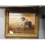 Morris Keevil oil on board study of two horses within extensive landscape in carved frame,