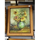 Morris Keevil, after Van Gogh, Sunflowers, impasto oil on board, framed,