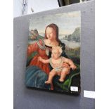 Oil on panel depicting Madonna and child,
