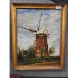 MK, 20th Century oil on board of a windmill, 1954, 45cm x 35cm,