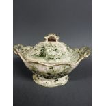 A 19th Century transfer decorated tureen with lid and pictorial detail,