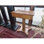 A Victorian Pollard oak work table fitted single frieze drawer and raised on column and quadruped