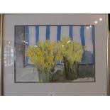 A watercolour study of two bunches of Daffodils in vases by Anne Curry 1990, signed,