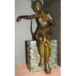 A bronze Art Deco classical figure on ma