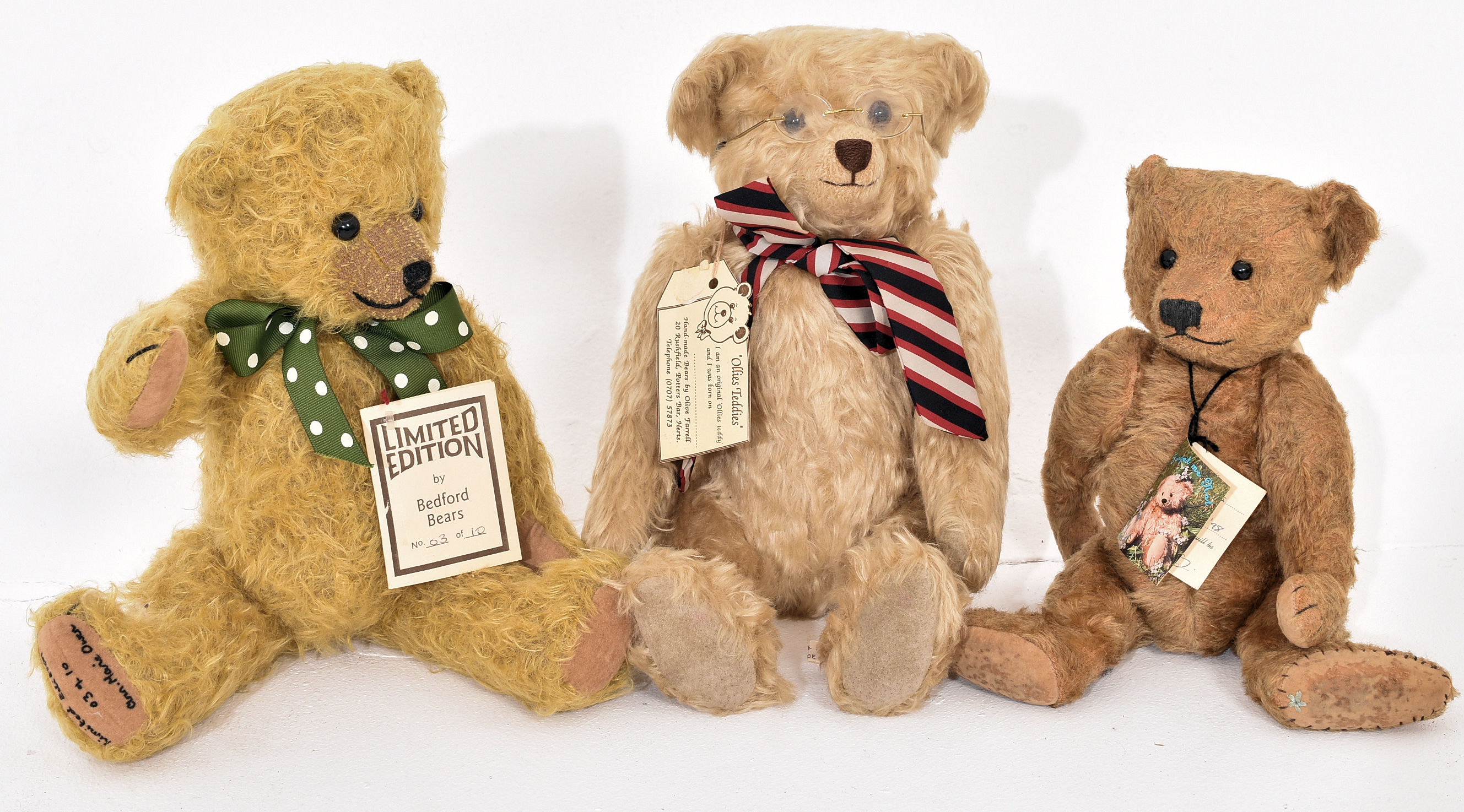 A Set Of 3 Vintage Mohair Teddy Bears Including A