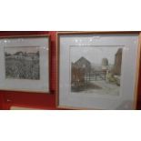 A Gillian Stroudly etching, farmyard sce