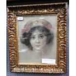A late 19th Century pastel study of lady with headdress, 37cm x 29cm, framed and glazed.