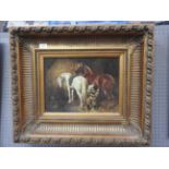 A gilt framed print of a blacksmith at work