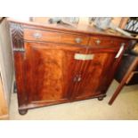 A 19th Century flame mahogany chiffonier fitted pair of frieze drawers and a pair of panel doors on