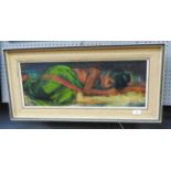 A cushioned framed oil of a sleeping lady 60cm x 22cm