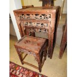 A quartetto of Chinese carved hardwood tables having leaf decoration (4)