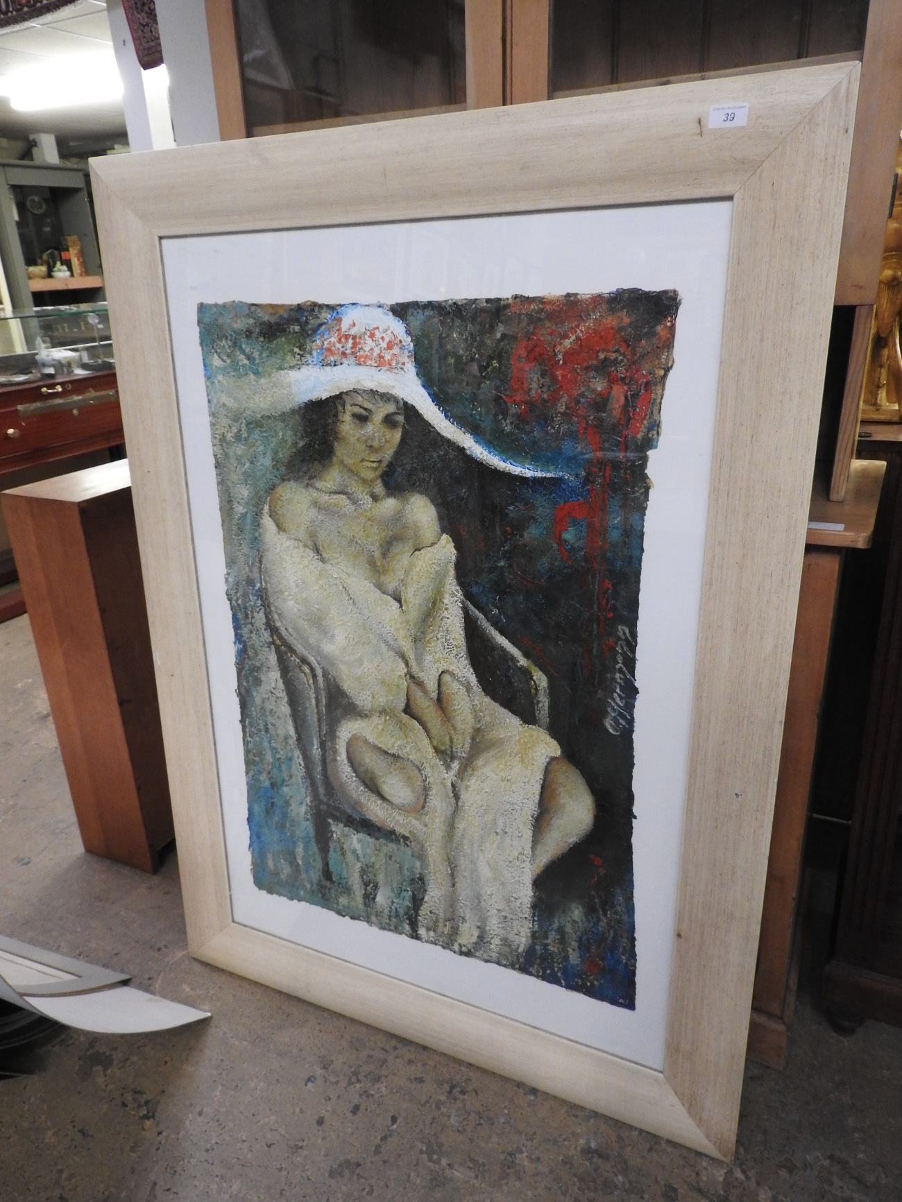 A large mixed media portrait of a nude female, signed Alexander Offerman, framed, - Image 2 of 2