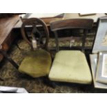 A pair of mahogany bar back chairs with stuffover pad seats, together with balloon back chair.