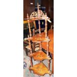 A 19th Century Victorian walnut and marquetry inlaid four tiered corner whatnot,
