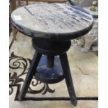 A vintage pine blue painted adjustable artist's stool