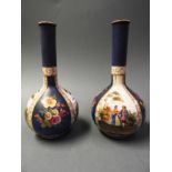 Two late 19th Century dresden vases with gilt decoration and scenes of lovers, H.