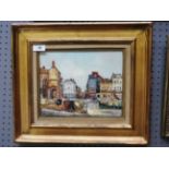 An oil on canvas of French town harbour scene,