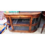 A 19th Century low polished part walnut and glass credenza (original curved glass panes) with two