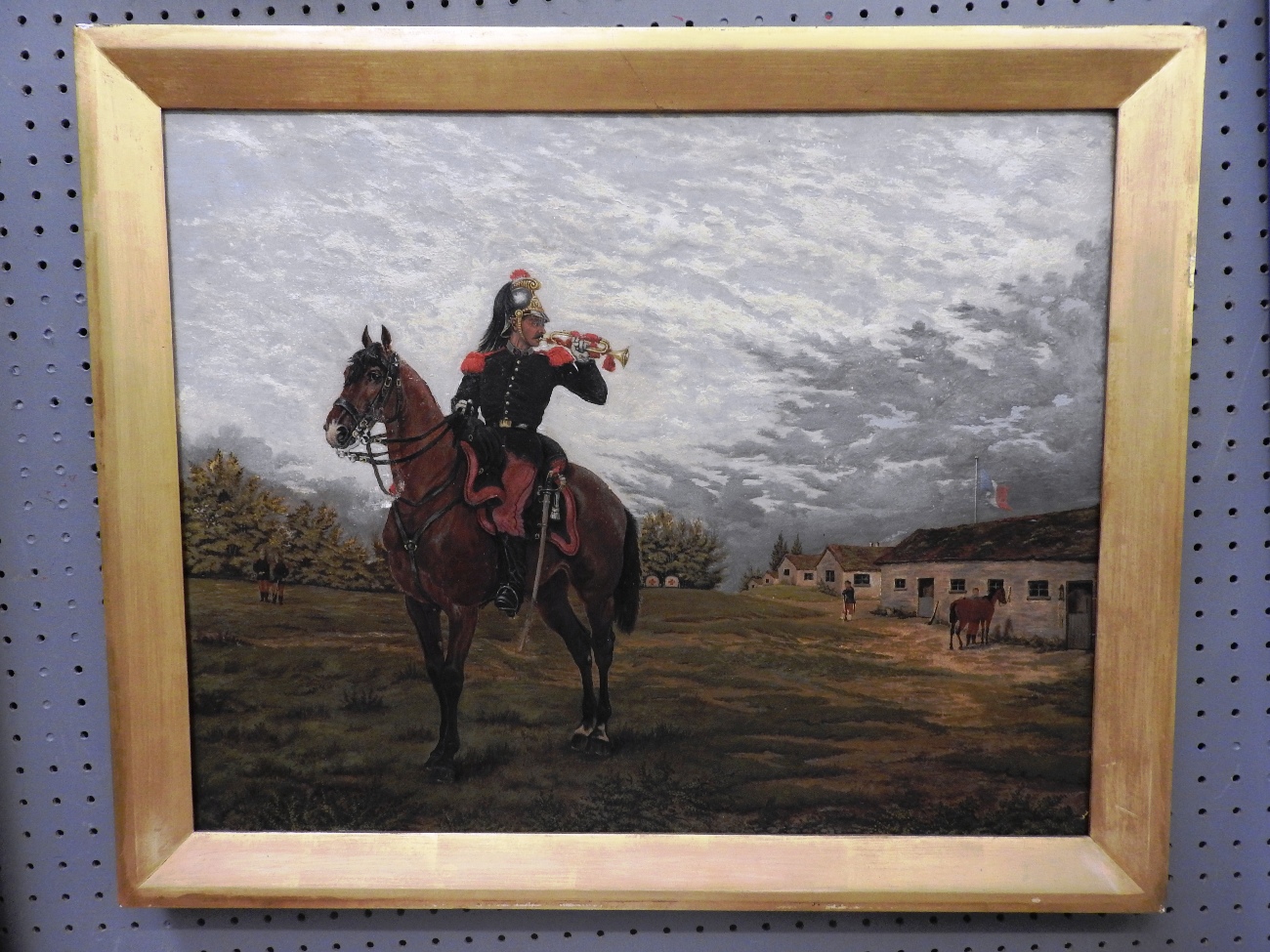 An oil on board of buglar on horseback within gilt frame - Image 2 of 2