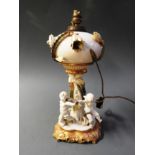 A fine quality 19th Century porcelain lamp base with putti (AF)