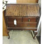 A Georgian design flame mahogany bureau, the fall front enclosing fitted interior,