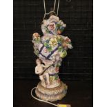 An Italian porcelain floral and cherub table lamp