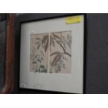 A Japanese woodblock study of a tree within ebonised frame