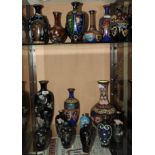 A large collection of Japanese cloissone vases,