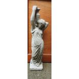 A pair of reconstituted stone Greek maidens carrying urns (2)