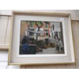 An oil on canvas of a Continental town market scene,