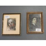 An oil on board portrait of a gentleman, along with another signed with initials,