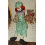 A Steiff teddybear and smaller similar stuffed bear together with a clown (3)