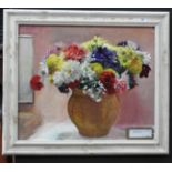 A Laila dempster oil still life in white frame and still life signed Olivia 'Modest'