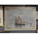 A large oil on canvas of sailing boats,