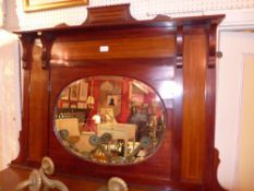 An Edwardian inlaid mahogany overmantel