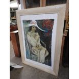 A large mixed media portrait of a nude female, signed Alexander Offerman, framed,