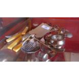A collection of silver plated items including flatware.