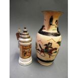 A Chinese baluster form vase decorated with battle scene and another hexagonal form vase (AF)