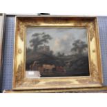 A fine 19th Century oil on canvas landscape scene with cattle to the foreground, unsigned,