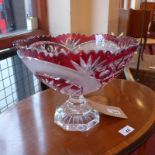 A large ruby flash cut glass pedestal bo