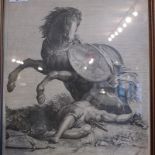 A framed 18th century mezzotint of warri