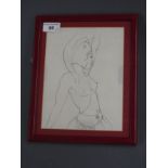 A framed pen and ink drawing of a semi-n