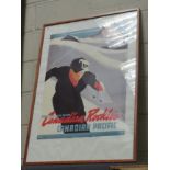 A Canadian Rockies ski poster, framed