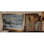 A large boxed collection of framed paintings and prints,