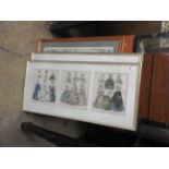 Two framed and glazed fashion plate series, together with a framed map of Chelmsford,